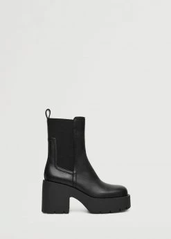 Heel Leather Ankle Boot Black