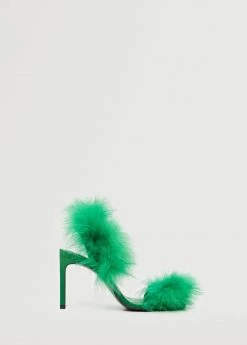 Heeled Feathered Sandals Green