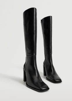 High Heel Leather Boot Black -Mango Shoes Sales unnamed file 1107