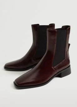 Leather Chelsea Ankle Boots Burgundy -Mango Shoes Sales unnamed file 1143