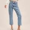 Mango Floral Embroidery Jeans Medium Blue