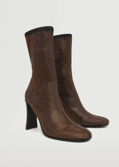 Shiny Heeled Boots Brown -Mango Shoes Sales unnamed file 1377