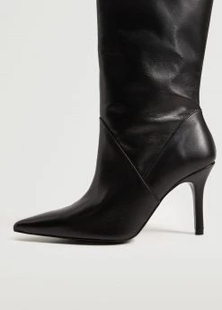 High Heel Leather Boot Black -Mango Shoes Sales unnamed file 1429