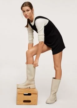 Leather Boots With Tall Leg Off White