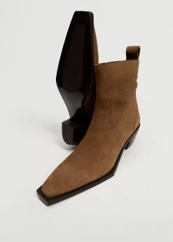 Squared Toe Leather Ankle Boots Black -Mango Shoes Sales unnamed file 1530