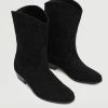 Mango Teen Cowboy Leather Boots Black