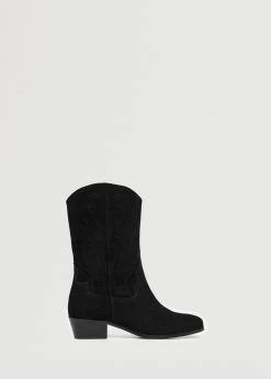 Mango Teen Cowboy Leather Boots Black -Mango Shoes Sales unnamed file 1613
