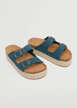 Mango Teen Esparto Leather Sandals Blue