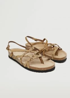 Mango Teen Studded Leather Sandals Beige