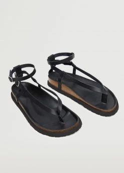 Mango Teen Leather Straps Sandals Black