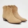 Mango Teen Leather Cowboy Ankle Boots Sand