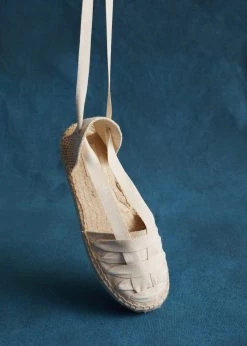 Mango Kids Lace-up Linen Espadrilles Sand