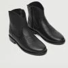 Mango Kids Leather Cowboy Ankle Boots Black