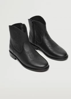 Mango Kids Leather Cowboy Ankle Boots Black