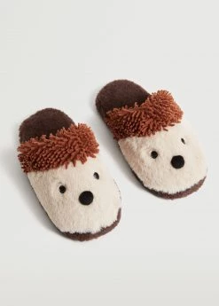 Mango Kids Hedgehog Plush Slippers Brown