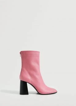 Heel Leather Ankle Boot Pink
