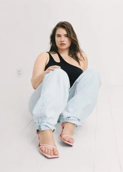 Straps Heel Leather Sandals Pastel Pink