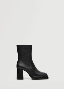 Heel Leather Ankle Boot Black