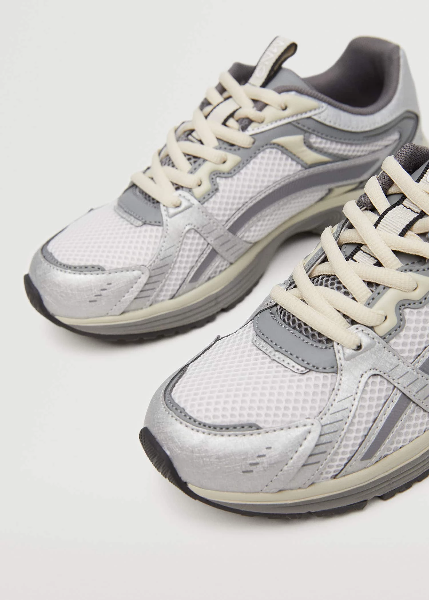 Lace-up Mixed Sneakers Silver 14 Lace-up Mixed Sneakers Silver - Image 12